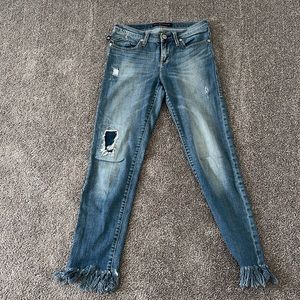 Ripped Straight Leg Medium Wash Blue Jeans